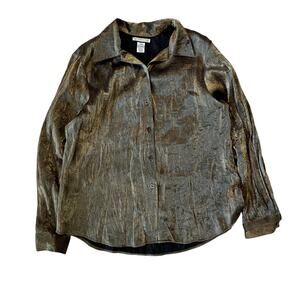Vintage Notations Gold/Olive button-up blouse women's size large